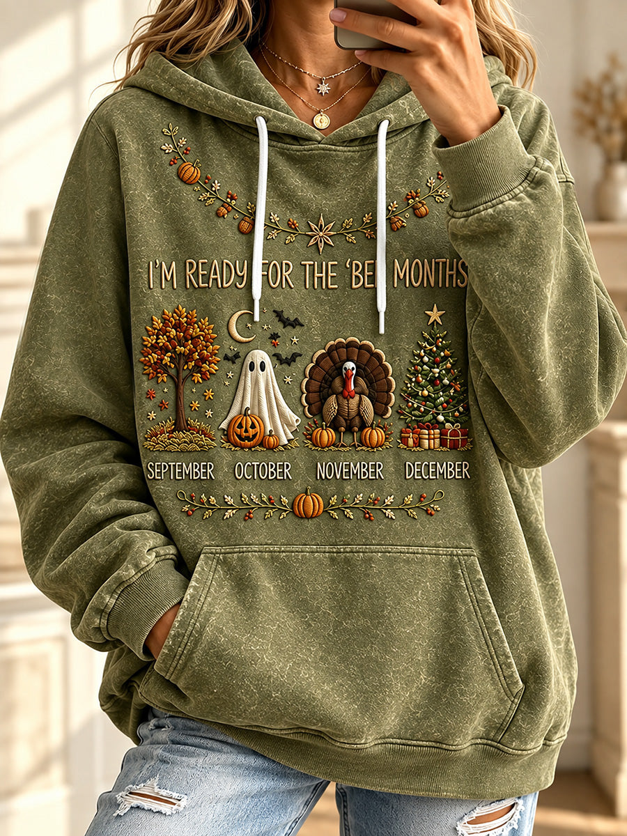 Women's Vintage I'm Ready For The 'ber Months Print Hooded Sweatshirt with Pockets