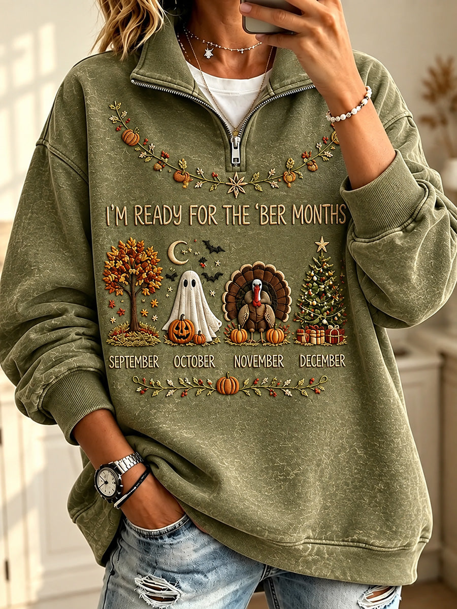 Women's Vintage I'm Ready For The 'ber Months Print Zip Up Sweatshirt