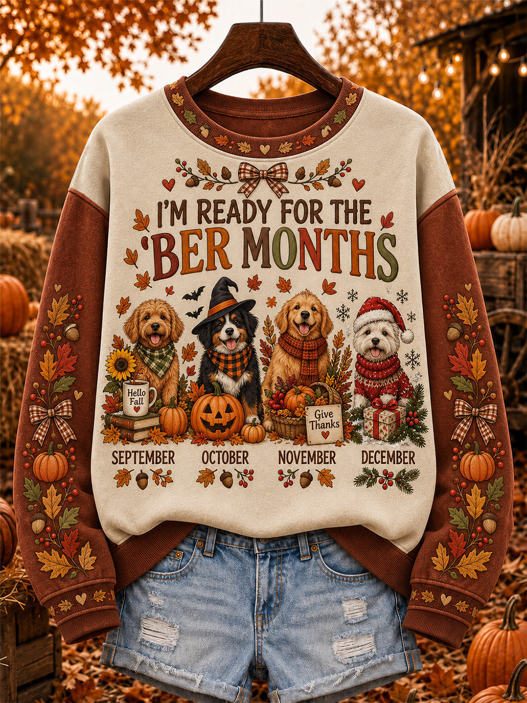 Women's Autumn-Winter Themed Dog Pattern Design Casual Sweatshirt