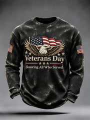 Men's Veterans Day Honoring All Who Served US Flag Print Casual Waffle Long Sleeve T-Shirt