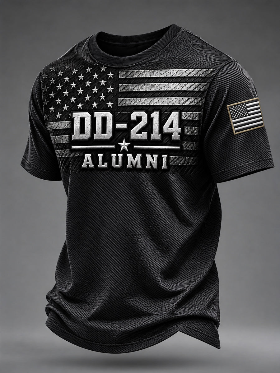 Men's Veterans Day DD-214 Alumni US Flag Print Casual Tee