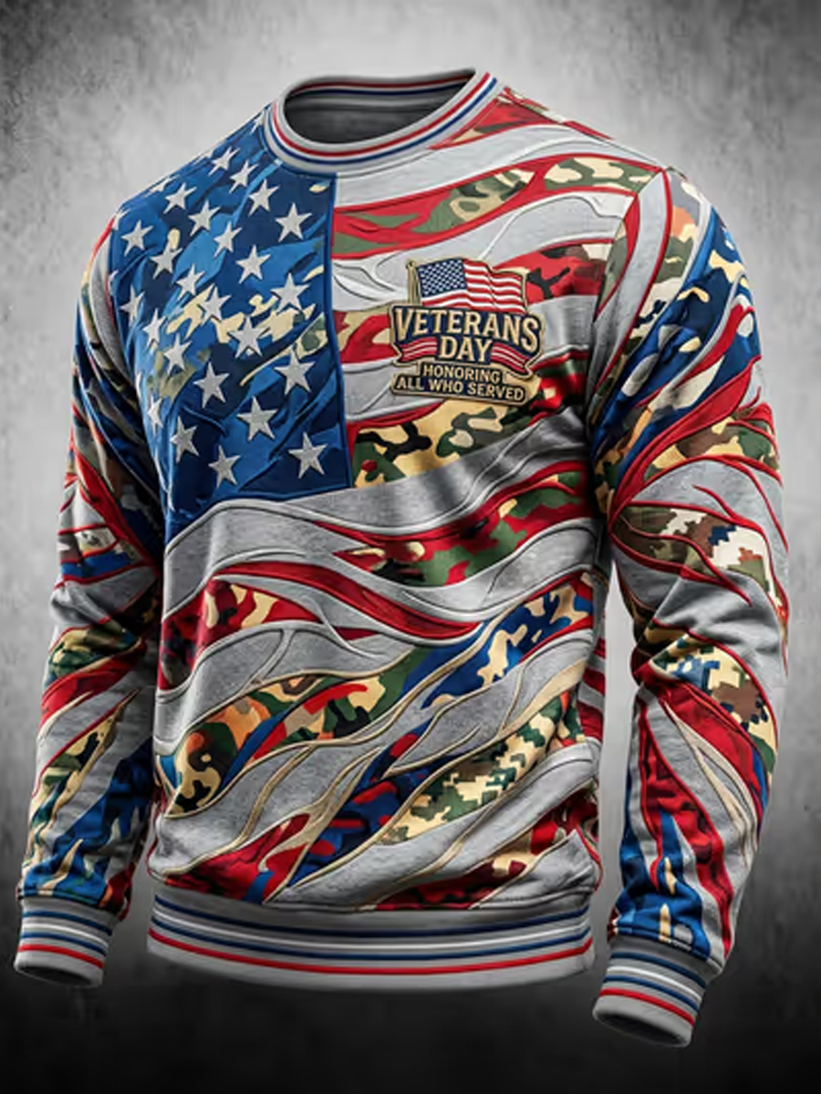 Men's U.S. Veterans Day Printed Crew Neck Sweatshirt