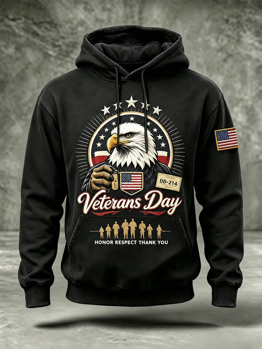 Men's Veterans Day US Flag Print Casual Hoodie