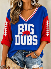 Women's Football Lover Buffalo Print Casual V-Neck Tee