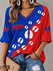 Women's Football Lover Buffalo Print Casual V-Neck Tee