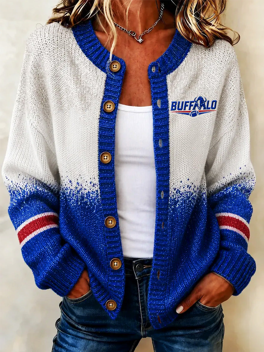 Women's Football Lover Buffalo Print Casual Cardigan