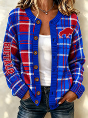 Women's Football Lover Buffalo Print Casual Cardigan