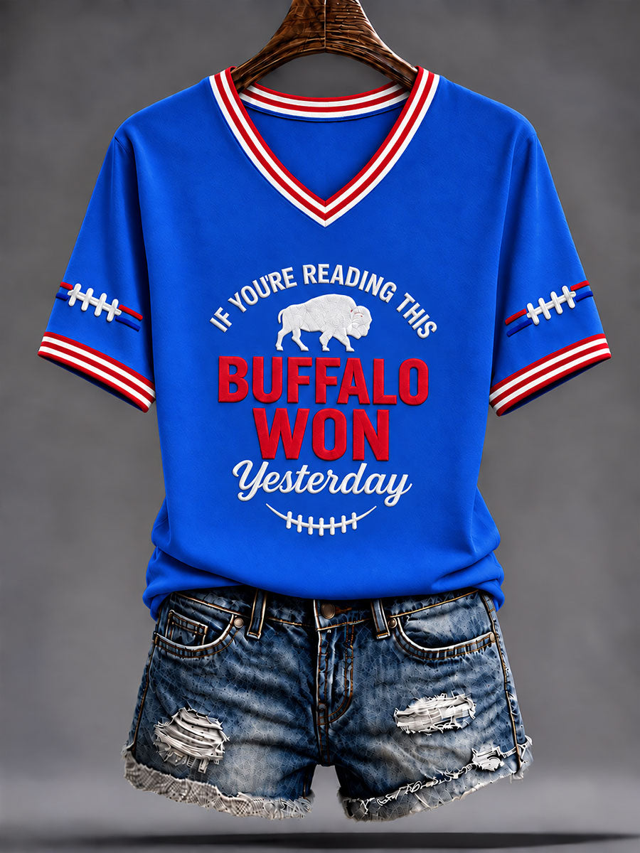Women's Go Buffalo Football Fans Lovers Gameday Casual V-Neck T-Shirt