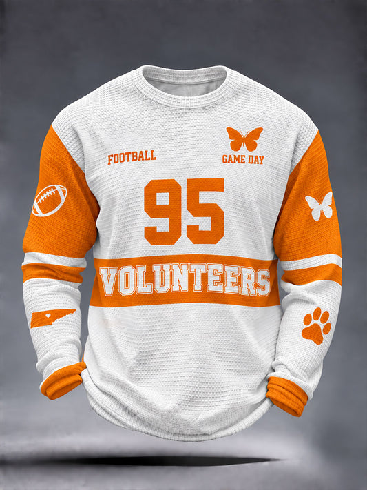 Men's Football Game Day Graphic Casual Waffle Long Sleeve T-Shirt