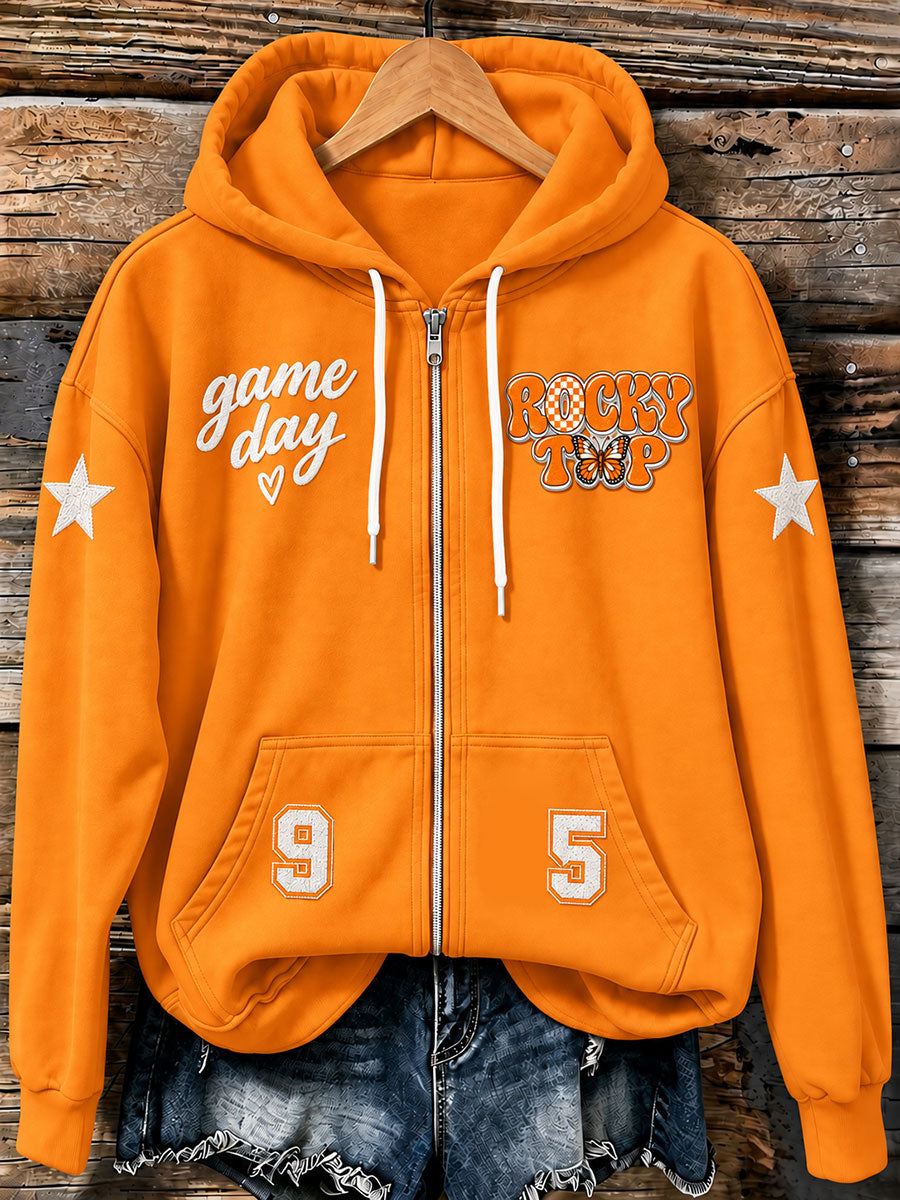 Women's Football Game Day Graphic Casual Zip-Up Hoodie