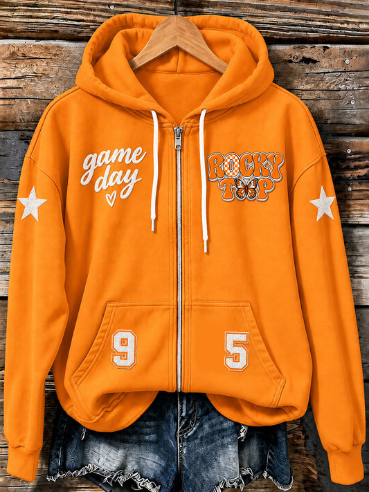 Women's Football Game Day Graphic Casual Zip-Up Hoodie