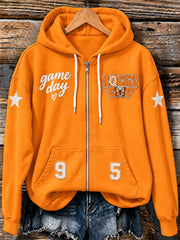 Women's Football Game Day Graphic Casual Zip-Up Hoodie