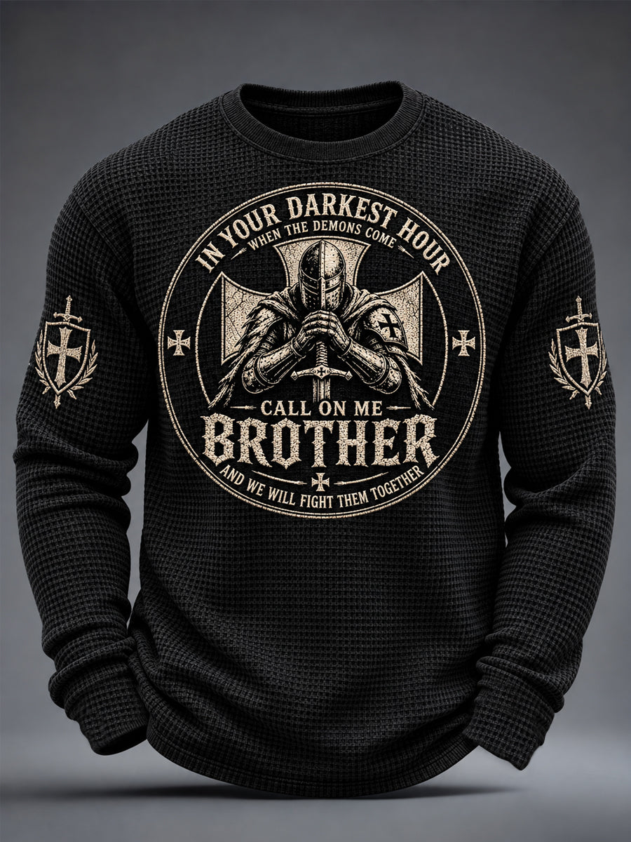 Men's Call On Me Brother Knights Of Faith Graphic Casual Waffle Long Sleeve T-Shirt