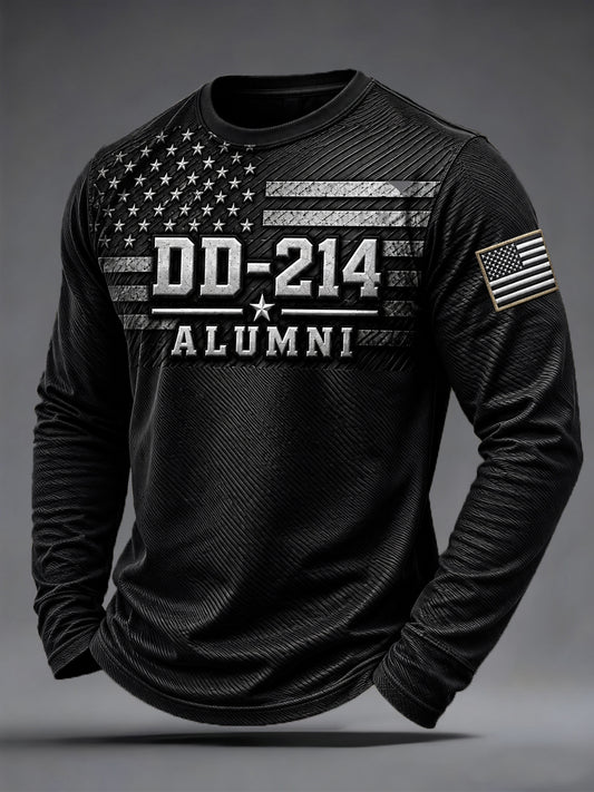 Men's Veterans Day DD-214 Alumni US Flag Print Casual Long SleeveT-Shirt