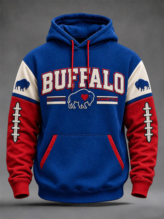 Men's Football Lover Buffalo Print Oversized Drop-Shoulder Hoodie With Pockets