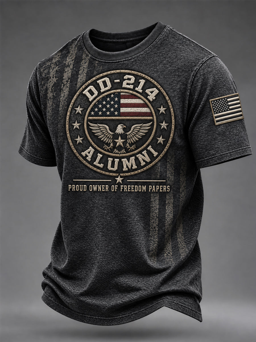 Men's Veterans Day DD-214 Alumni US Flag Print Casual Tee