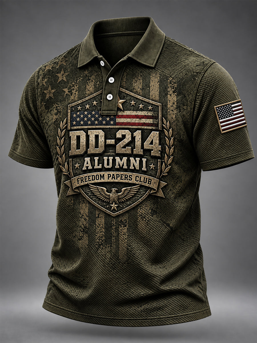 Men's Veterans Day DD-214 Alumni US Flag Print Casual Polo