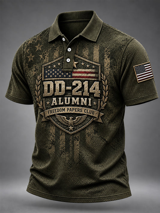 Men's Veterans Day DD-214 Alumni US Flag Print Casual Polo