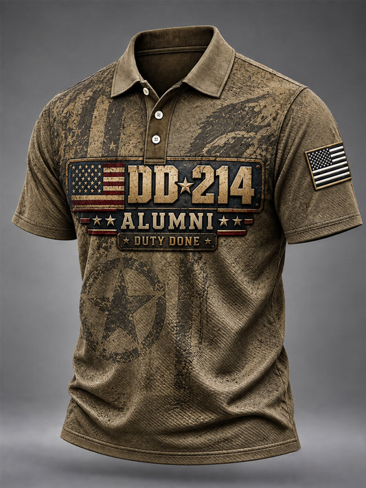 Men's Veterans Day DD-214 Alumni US Flag Print Casual Polo