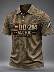 Men's Veterans Day DD-214 Alumni US Flag Print Casual Polo