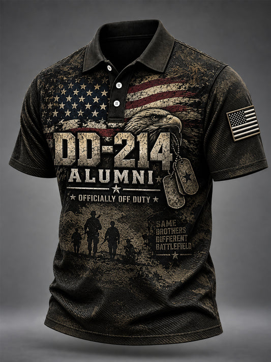 Men's Veterans Day DD-214 Alumni US Flag Print Casual Polo