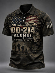 Men's Veterans Day DD-214 Alumni US Flag Print Casual Polo