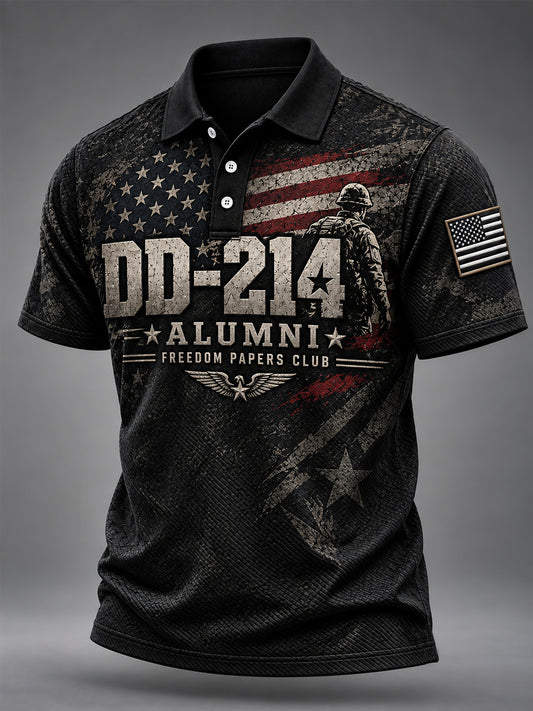 Men's Veterans Day DD-214 Alumni US Flag Print Casual Polo