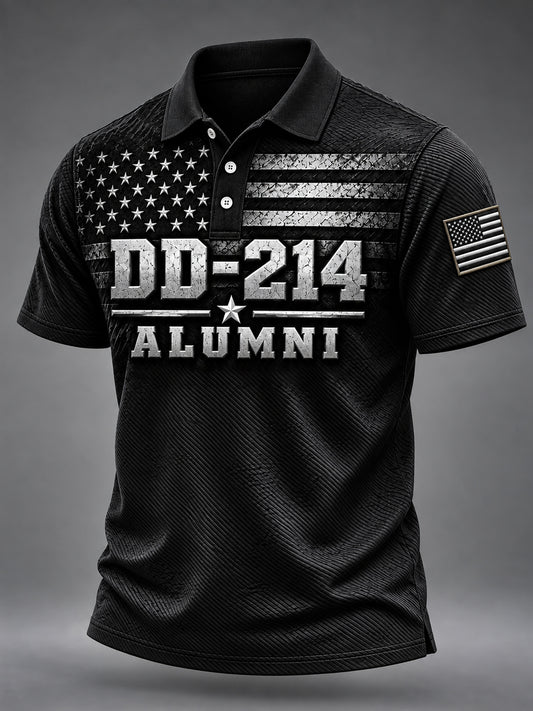 Men's Veterans Day DD-214 Alumni US Flag Print Casual Polo