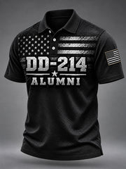 Men's Veterans Day DD-214 Alumni US Flag Print Casual Polo