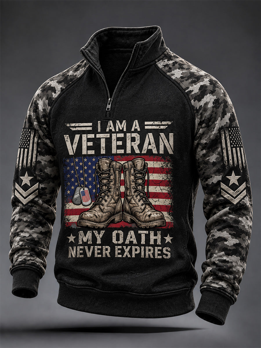 Men's  U.S. Veterans Day Print Casual Zipper Pullover