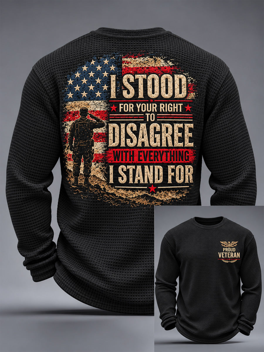 Men's  U.S. Veterans Day Print Casual Waffle Long Sleeve T-Shirt