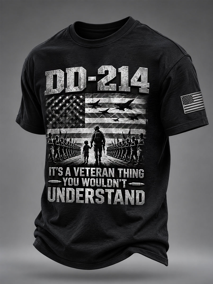 Men's DD-214 It's A Veteran Thing You Wouldn't Understand US Flag Print Veterans Day Casual Tee