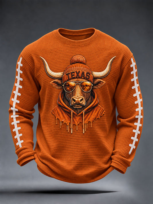 Men's Football Game Day Casual Waffle Long Sleeve T-Shirt