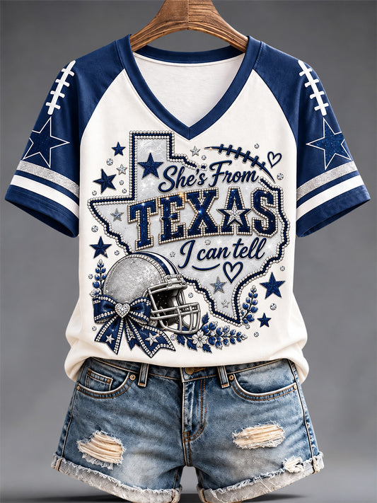 Women's Football Gameday Gift For Football Fans Casual V-Neck Tee