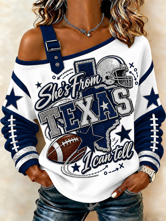 Women's Football Gameday Gift For Football Fans Casual Off-Shoulder Sweatshirt