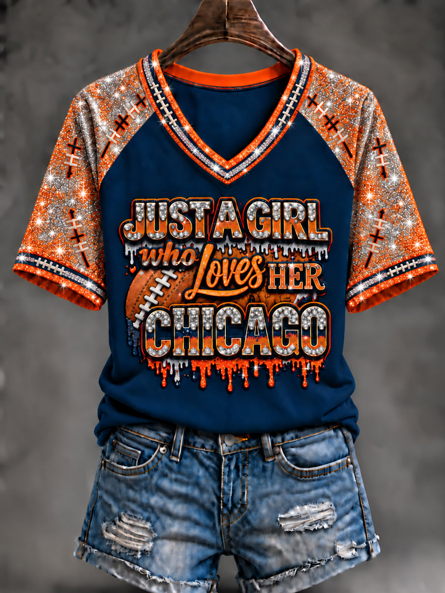 Women's Football Gameday Gift For Football Fans V-neck Short Sleeve T-shirt