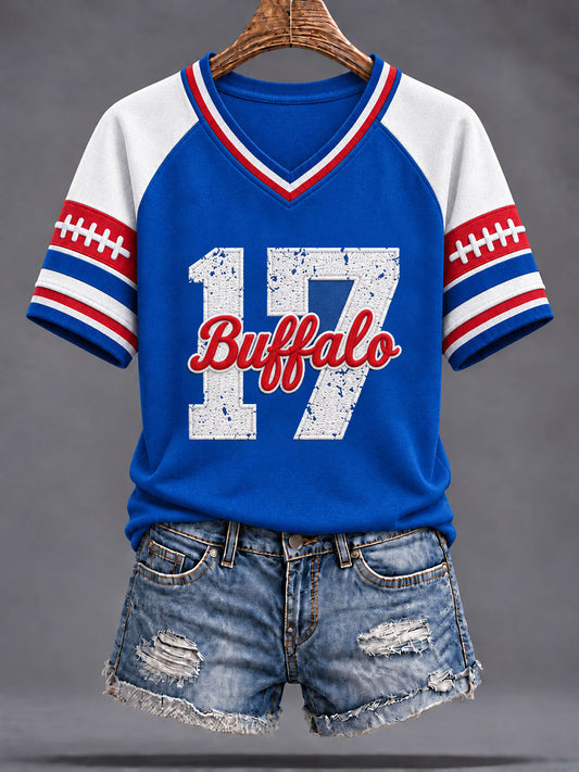 Women's Buffalo Football Fans Lovers Gameday Casual Short-Sleeved T-Shirt