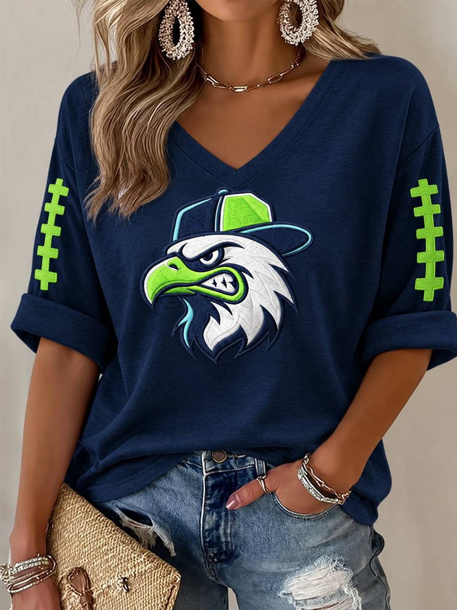Women's Football Gameday Gift For Football Fans Casual Half-Sleeve V-Neck T-Shirt