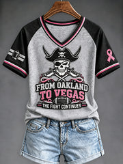 Women's Las Vegas Football Fan Breast Cancer Awareness Print V-neck T-shirt