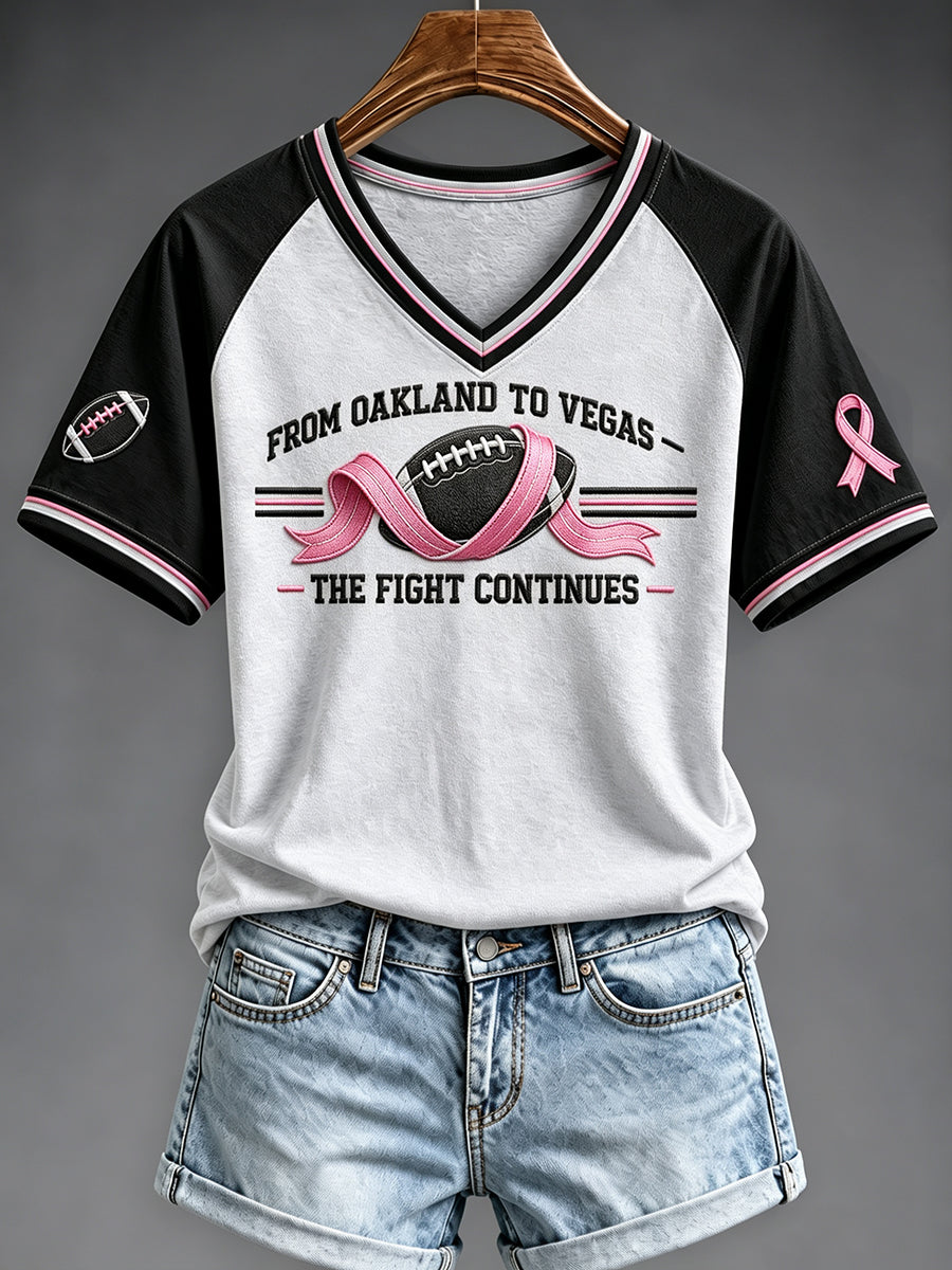 Women's Las Vegas Football Fan Breast Cancer Awareness Print V-neck T-shirt