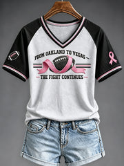 Women's Las Vegas Football Fan Breast Cancer Awareness Print V-neck T-shirt