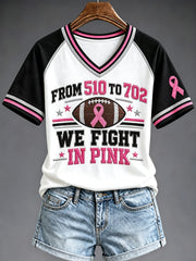 Women's Las Vegas Football Fan Breast Cancer Awareness Print V-neck T-shirt