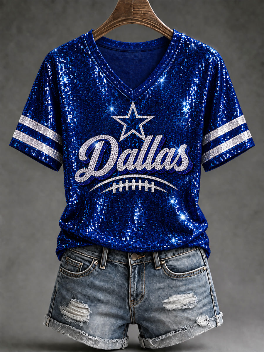 Women's Football Gameday Gift For Football Fans Casual V-Neck Tee
