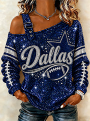Women's Football Gameday Gift For Football Fans Casual Off-Shoulder Sweatshirt