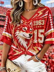 Women's Mid-length Sleeves V-Neck T-Shirt