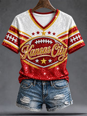 Women's Football Gameday Gift For Football Fans Print V-Neck Tee
