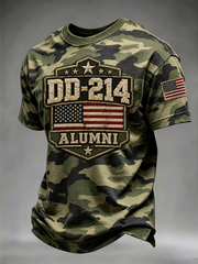 Men's Veterans Day DD-214 Alumni US Flag Camouflage Print Casual Tee