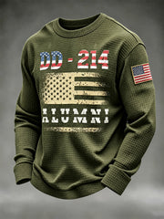 Men's Veterans Day DD-214 Alumni US Flag Print Casual Waffle Sweatshirt