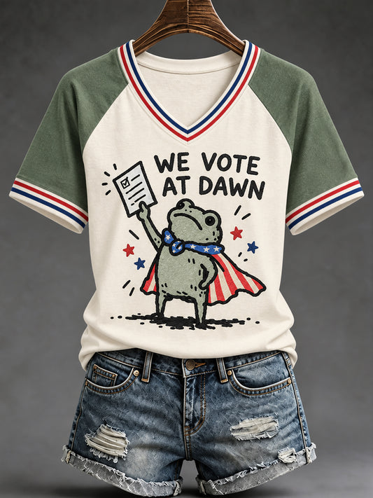 Women's We Vote At Dawn Print Casual V-Neck Tee