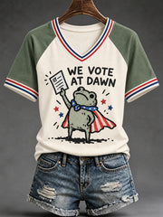 Women's We Vote At Dawn Print Casual V-Neck Tee